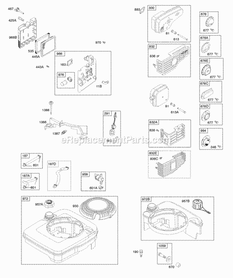 Air Cleaner Exhaust System Fuel Supply Governor Spring Diagram and Parts List for  Briggs and Stratton Engine